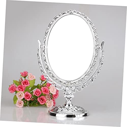 Ipetboom Double Sided Mirror Vintage Hand Mirror Silver Desk Mirror Vintage Cosmetic Makeup Vanity Mirror Oval Desktop Mirror Small Handheld Makeup Mirror Girl European Style - Image 7
