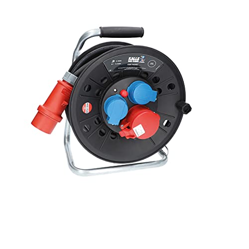 KALLE DAS KABEL Kabeltrommel RED Starkstrom mit 2 Schukosteckdosen und einer CEE 400V Steckdose H07RN-F 5G 2 5mm 20 Meter für Handwerker Heimwerker Baustellen und dem Einsatz im Außenbereich