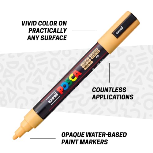 Image of POSCA PC-5M Water-Based Paint Markers, Medium Reversible Tip (1.8-2.5 mm), 8 Count Yellow Shade Colors