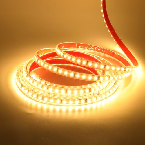 HEGEHE 220V Ruban LED, Blanc Chaud Lumière au LED IP65 étanche Bandeau flexible Ruban LED Light Strip, Peut être coupé tous les 10cm (1M)
