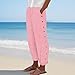Kenvina Cropped Linen Pants for Women Casual Straight Leg Elastic Waist Pants Stripe Print Beach Summer Pants with Pockets（6-Light Pink,X-Large）