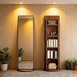 360° Rotating Full Length Mirror with Storage, 5-Tier Floor Stabding Bookcase with Full Body Mirrors, Swivel Dressing Mirror and Magazine Rack for Living Room, 168 x 40cm