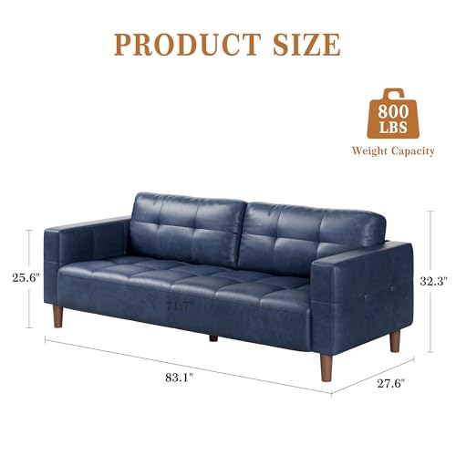 Image of GarveeHome 3-Seater Sofa Couch, 83 inch Wide Faux Leather Couch with Deep Seats