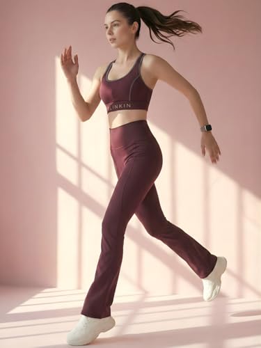 Image of BLINKIN Flared Gym Pants for Women's Workout - The Ultimate Yoga Pants | Workout Lowers | Gym Track Pants for Women with Side Pockets (2049)