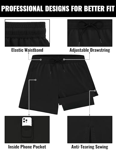 Mens Swim Trunks 5 Inch Mens Bathing Suit with Compression Liner Men's Board Shorts Men's Swimwear Quick Dry Swimsuit3
