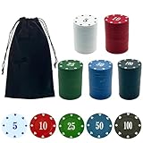 SEETOOOGAMES Casino Poker Chips Denominations - 125pcs Plastic Poker Chips Set with Numbers Decorations for Gambling Blackjack Mahjong Theme Game Night