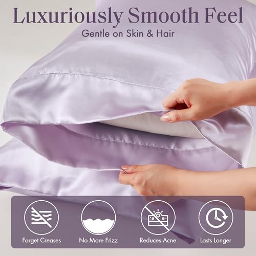 Image of Madison Park Essentials Satin Pillowcase Set of 2, Silky, King Lilac | Pillowcase Cover for Hair & Skin, Luxuriously Soft, Natural Sheen Luster, Cool to Touch, Wrinkle-Free, Machine Washable