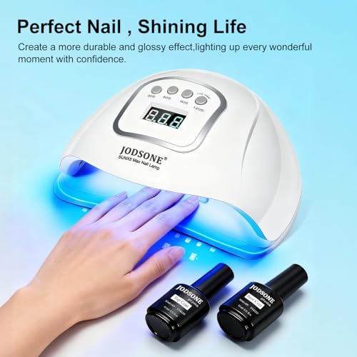 Image of JODSONE U V LED Nail Lamp with Base Coat Top Coat Set, Nail Dryer for Gel Polish for Nails with Automatic Sensor & 4 Timers