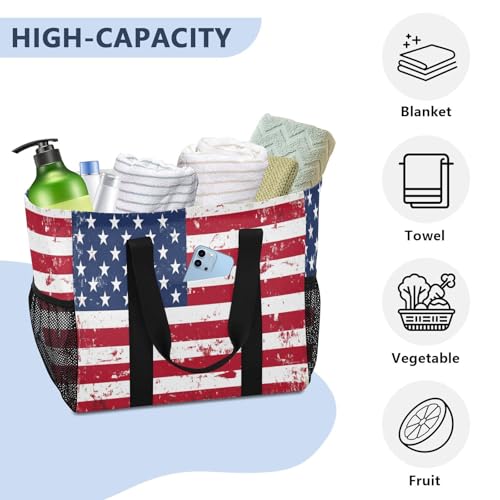 Nander Retro American Flag Reusable Grocery Bags,Large Grocery Tote Bag Water Resistant Shopping Bags Foldable Grocery Bag for Clothes,Shoes and Picnic4