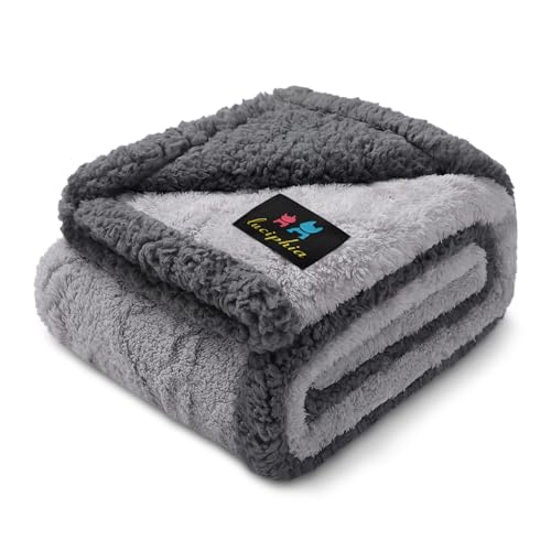 Image of Luciphia Waterproof Pet Blanket, Liquid Pee Proof Dog Blankets for Sofa Bed Couch, Reversible Sherpa Fleece Furniture Protector Cover for Small Medium Large Dogs Cats,Light Grey Small(40 inch x 28 inch)