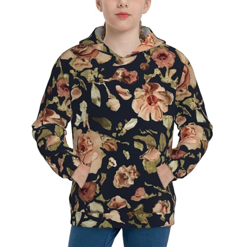 Trendy Blooming Rose Kid Hoodies Boys Sweatshirts Girls Pullover with Pocket