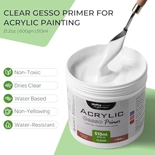Nicpro Clear Gesso Primer for Acrylic Painting(21.2Oz / 513ML), Gesso Surface Prep Medium for Acrylic Paint, Oil Paint, Pencil & Pastel, Mixable Clear Gesso Primer for Canvas, Wood, Paper, Plastic
