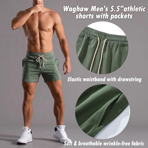 Image of Men 5.5 /7 Inch Cotton Sweat Shorts Men Cotton Workout Short with Pockets
