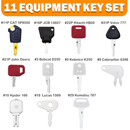 Image of 11 Heavy Equipment Master Keys Construct Machine Keys | Fit Cat 5P8500 JCB 14607JD Hyster 166 Komatsu 787 ForkliftsToyota Bobcat JLG