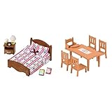 Produkt 1: Ohne Figuren Sylvanian Families 5019 Doppelbett, Puppenbett, Mehrfarbig & Families 4506 Esstisch Set, Puppenmöbel, Braun