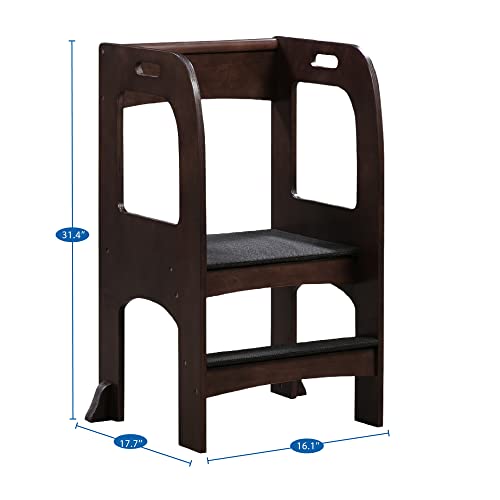 Kids On The Rise Kids Kitchen Step Stool With Handles, Lightweight Anti-Skid Non-Slip Pads For Safety Bathroom Potty Stool Toddler Tower For Children By Naomi Home, Espresso #TOP2