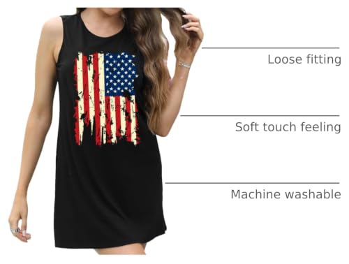 Image of VVNTY American Flag Tank Dress Women: 4th of July Shirts Sleeveless Patriotic USA Flag Tees Casual Summer Tanks Sundress