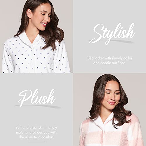 Casual Moments Women's Bed Jacket Shawl Collar Robe, White Dots, Large