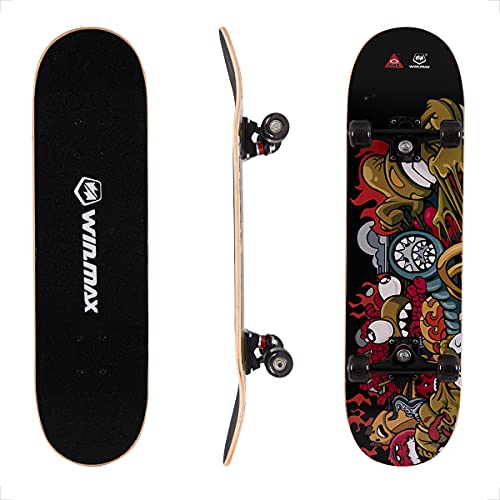 WIN.MAX Completo Skateboard para Principiantes 31"x8" 7 Capas Monopatín de Madera de Arce con rodamientos ABEC-7 Tabla de Skateboard(Jaco) Cover