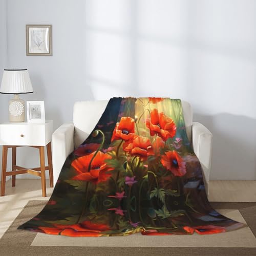 Couverture flanelle chaude et anti-plis en microfibres douces coquelicots - 8