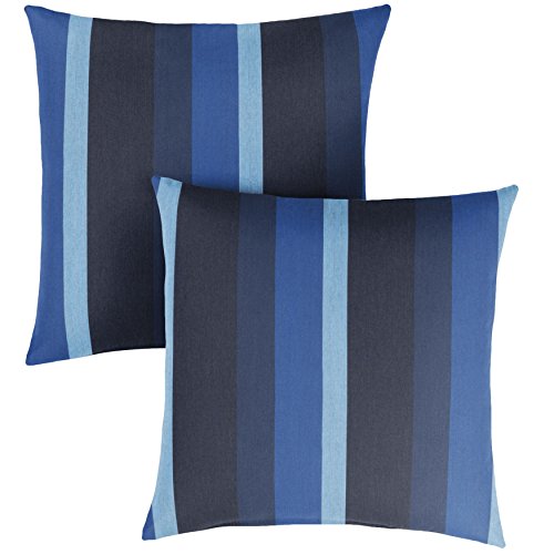 Sunbrella Gateway Indigo Knife Edge Decorative Indoor/Outdoor Square Throw Pillow, Perfect for Patio Decor - Indigo Blue Stripe 20