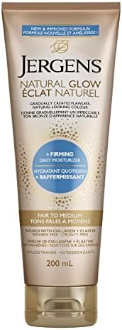 Jergens Natural Glow +Firming Daily Moisturizer & Gradual Sunless Self Tanning Body Lotion for Dry Skin, Fair to Medium Shade (200 mL)