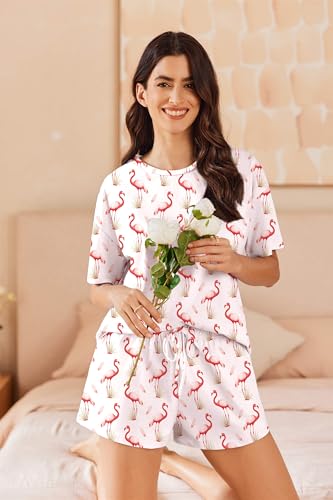 Image of Ekouaer Cotton Pajamas Set for Womens Soft Short Sleeve Lounge Set Shorts Sleepwear Set 2 Piece Pjs Sets