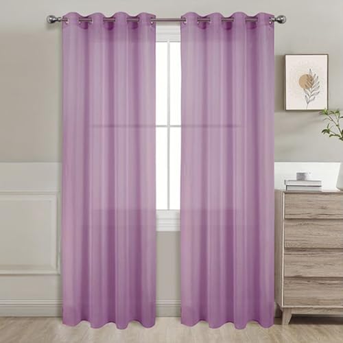 GREATOYAR Cortinas Salon Modernas, Cortinas Visillos Liso, Translúcidas Visillos, Cortinas Poliéster, Cortinas para Sala Cuarto Dormitorio Comedor Cocina Salón, 2 Piezas, 140x220cm, Lila
