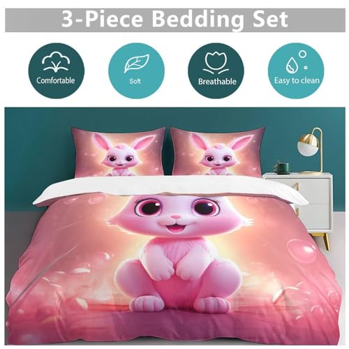 Parure de lit lapin mignon housse de couette anti-pli lit double coton confortable - 6