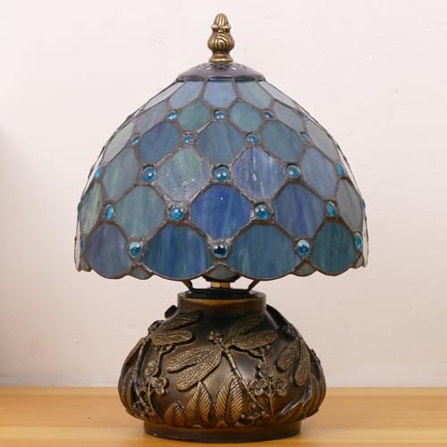 Handmade Tiffany-Style Stained-Glass Mushroom Table Lamp (8in, Sea Blue) — view 7
