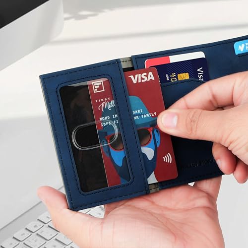Image of The Wallet Store SlideX Neo RFID-Protected Pop-Up Card Holder Wallet for Men | Minimalist Leather Smart Wallet with Quick Access Ejector | Compact Dual-Color Card Case | Holds 6-10 Cards (Grey)