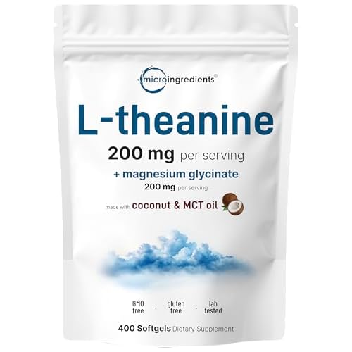 L-Theanine 200mg with Magnesium Glycinate, 400 Coconut MCT Oil Softgels | Relaxation, Focus & Muscle Support Supplement | 2-in-1 Amino Acid & Mineral Complex | Gentle Care All Day & Night