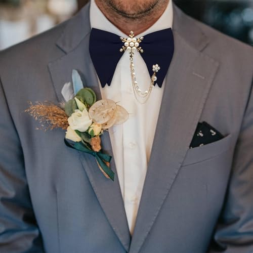 Image of Oversized Bow Ties for Men, Adjustable Bow Tie Pre-tied Bowties Pearl Decoration Bowtie for Tuxedo Wedding Party Prom