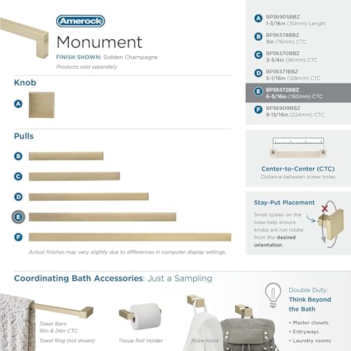 Image of Amerock | Cabinet Pull | Golden Champagne | 6-5 /16 inch (160 mm) Center to Center | Monument | 1 Pack | Drawer Pull | Drawer Handle | Cabinet Hardware