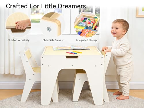 image for wingyz 4-in-1 Wooden Toddler Activity Table and 2 Chairs, Ages 2-12 & 