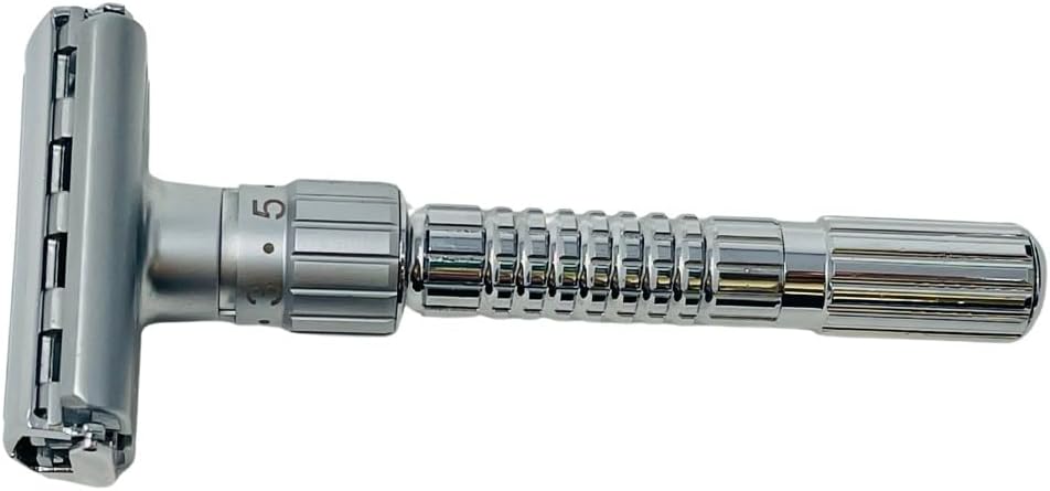 G.B.S Adjustable Double Edge Butterfly Razor Stainless Steel Knurled Handle Ergonomic Non Slip Grip