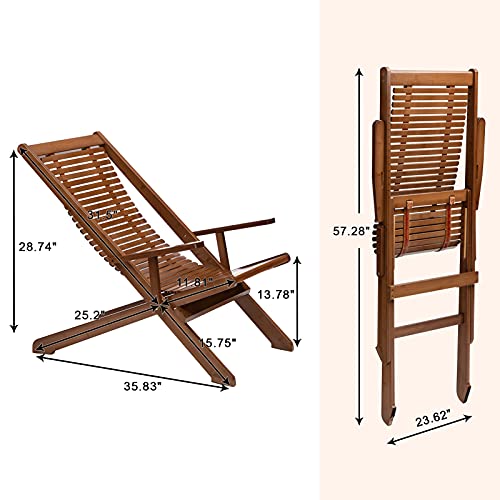 Abocofur Bamboo Folding Lounge Chair, Indoor&Outdoor Lazy Recliner With Armrest, Home Zero Gravity Chair For Lunch Break, Portable Chaise For Patio, Balcony, Walnut #TOP1