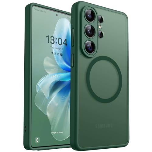 Image of CANSHN Designed for Samsung Galaxy S26 Ultra Case (6.9 inch), Upgraded [Full Camera Protection] [Compatible with Magsafe] [Translucent Matte] Shockproof Protective Phone Cover, Deep Green