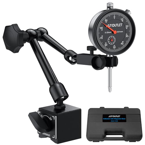 AUTOUTLET Comparateur et pied magnétique avec serrage central de 25 cm, force de traction maximale de 60 kg, plage de mesure de 0 à 20 mm, bouton de mesure, trépied...