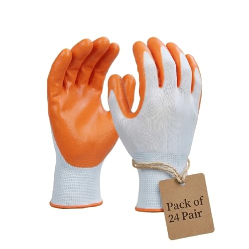 Image of Multipurpose Nylon Anti Cut PU Nitrile Coating Work Safety Gloves Orange-White Pair 24