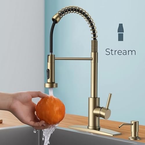 VIDEC Touch On Kitchen Faucet, 3 Modes Pull Down Sprayer, Touch On Sensor Activated, Ceramic Valve, 360-Degree Rotation, 1 or 3 Hole Deck Plate. 10-Year Warranty.(Brushed Gold, KW-62J) by VIDEC - Used condition - Image 8