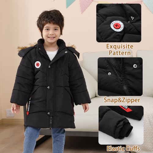 XIFAMNIY Boys Down Jacket Fur Collar Hood Thick Warm Winter Coat Parka Padded Outerwear 3-6T…2