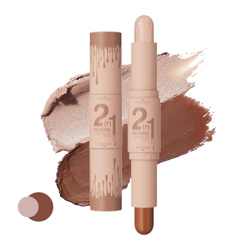 2 Color Dual Contour Stick,2-In-1 Bronzer Stick,Cream Brighten Shadow Face Make-Up,Long Lasting & Waterproof highlighter stick for Skin,Soft-Focus Look,Vegan & Cruelty-Free