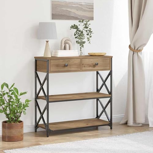 Tidyard Mesa Auxiliar de Madera Roble Artisan con Cajón y Estante - 75x28x75 cm Modelo LYKQY-863536ES