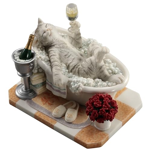 Chat bouillonnant figurine miniature en résine Veronese Design de 10.4 cm peinte