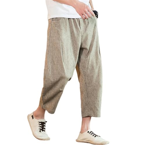 Pantalon court en lin style chinois avec finitions soignées en coton-lin