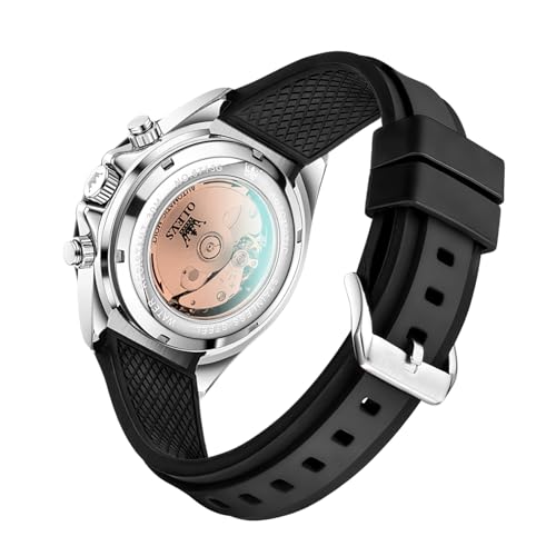 OLEVS Self Winding Watches for Men Automatic Mechanical Skeleton Luxury Dress Waterproof Moon Phase Tourbillon Chronograph Stainless Steel Luminous Wristwatch