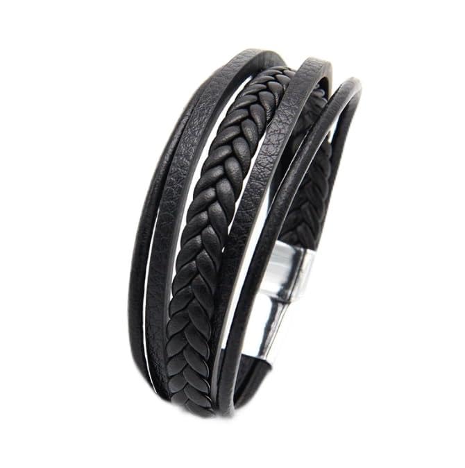 DAIDAISLClassic Leather Bracelet For Men Hand Charm Jewelry Multilayer Magnet Handmade Gift For Cool Boys