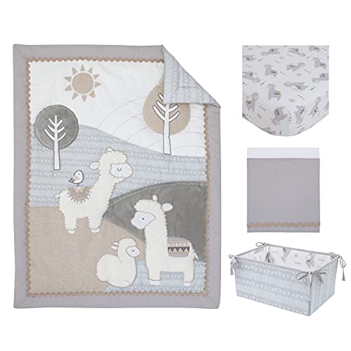 Nojo Mama's Little Llama Grey, White And Charcoal 4 Piece Nursery Crib Bedding Set - Comforter, Crib Sheet, Dust Ruffle And Nursery Organizer #TOP5