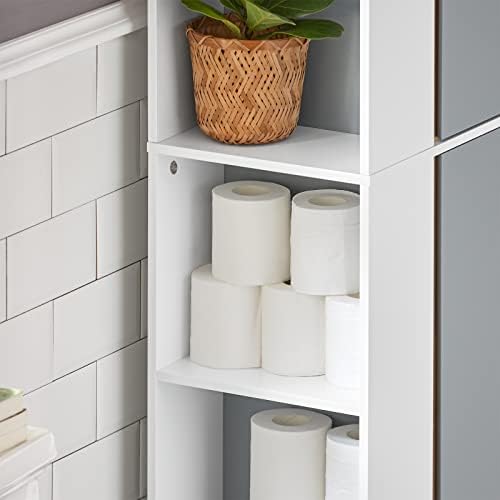 SoBuy BZR76-HG wysoka szafka łazienkowa, wąska, z 2 drzwiami, regał łazienkowy, mebel łazienkowy, jasnoszara, szer. x wys. x gł.: ok. 50 x 181 x 30 cm